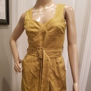 Deep gold belted bustier dress